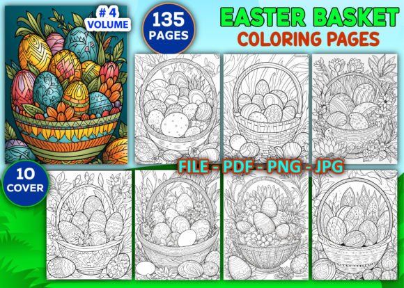 Easter Basket Coloring Page for Adult Gráfico Interiores KDP Por Sobuj Store