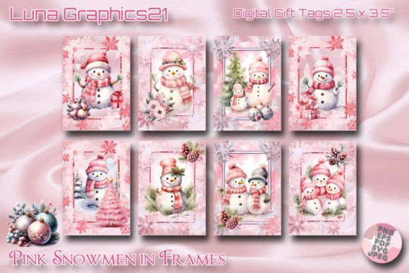 Pink Snowmen Printable Gift Tags Graphic Print Templates By lunagraphics21