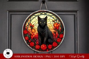 Stained Glass Black Cat Halloween Sign Illustration Artisanat Par Ivy’s Creativity House 1