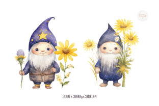 Starry Night Flower Gnomes Set Illustration Illustrations Imprimables Par kennocha748 3
