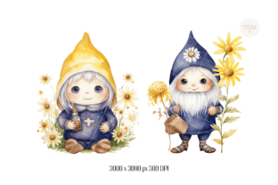 Starry Night Flower Gnomes Set Illustration Illustrations Imprimables Par kennocha748 4