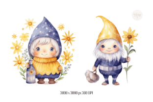 Starry Night Flower Gnomes Set Illustration Illustrations Imprimables Par kennocha748 5