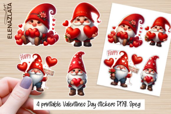 Valentines Day Gnomes Stickers | Gnomes Graphic Illustrations By ElenaZlataArt
