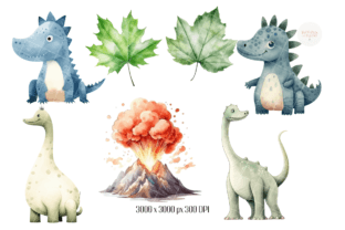 Watercolor Dinosaurs Gráfico Ilustraciones Imprimibles Por kennocha748 5