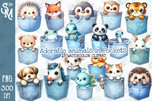 Adorable Animals in Pockets Clipart PNG Illustration Illustrations Imprimables Par StevenMunoz56