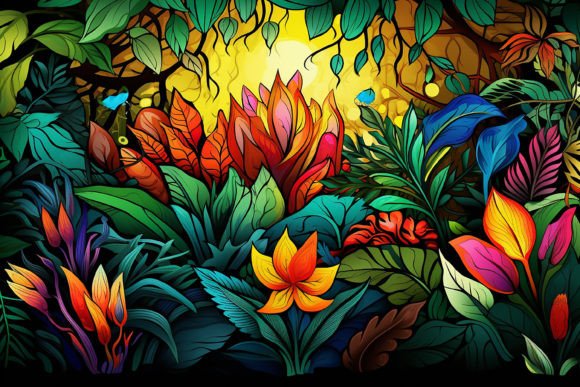 Colorful Rainforest Background Graphic AI Illustrations By dreamclub270