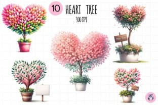 Heart Tree Clipart Grafika Ilustracje do Druku Przez Little Owl 1
