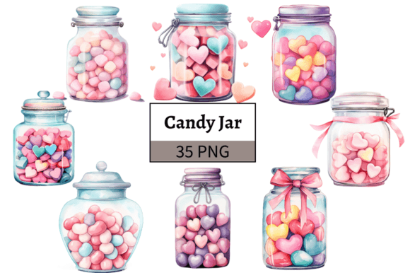 Valentine Candy Jar Illustrations PNG Grafica Illustrazioni Stampabili Di MashMashStickers