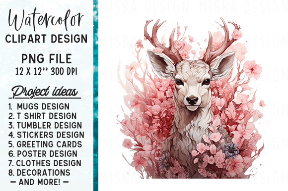 Pink Reindeer Clipart,reindeer Sublimat Grafica Illustrazioni Stampabili Di misba design