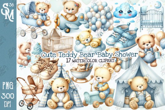 Cute Teddy Bear Baby Shower Clipart PNG Graphic Illustrations By StevenMunoz56