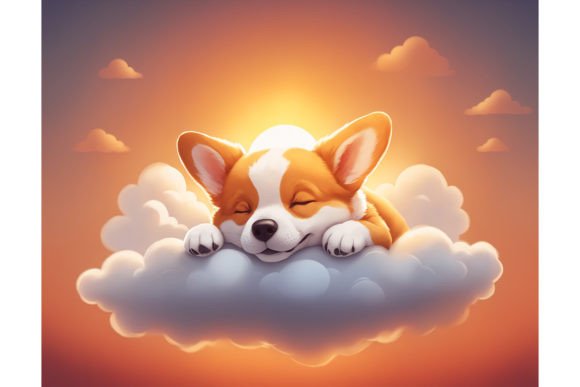 Happy Corgi Pup on a Cloud Graphic AI Illustrations By alsstocks450