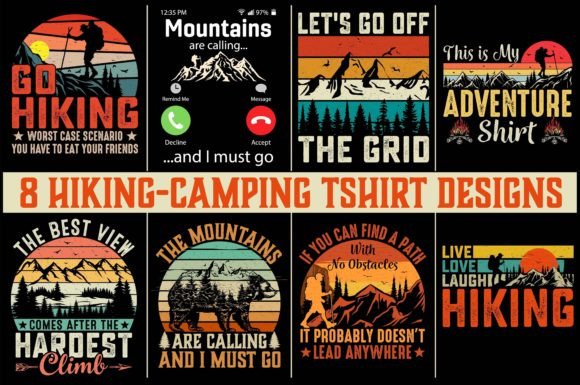 Hiking Camping T-shirt Designs Bundle Illustration Designs de T-shirts Par shipna2005