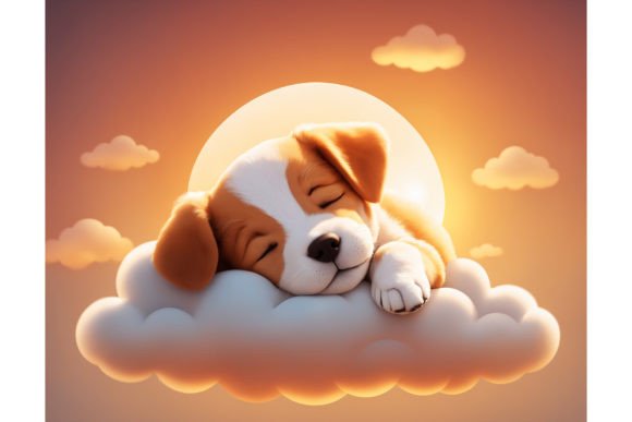 Smiling Puppy Resting on a Cloud Graphic AI Illustrations By alsstocks450