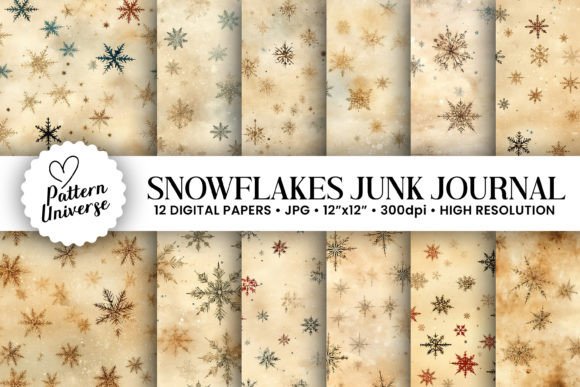 Snowflakes Junk Journal Digital Paper Graphic AI Patterns By Pattern Universe