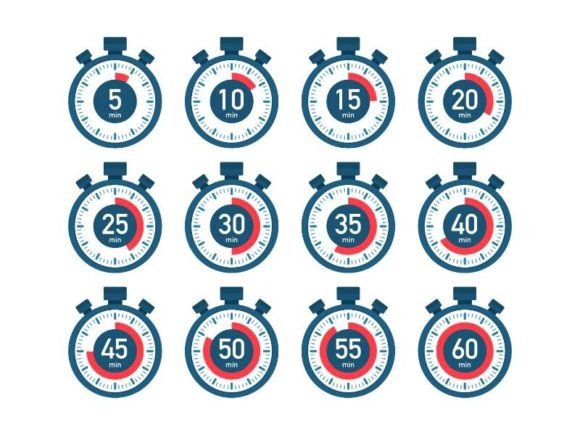 Timer, Stopwatch Icons Set 10 20 30 40 5 Gráfico Ilustraciones Imprimibles Por DG-Studio