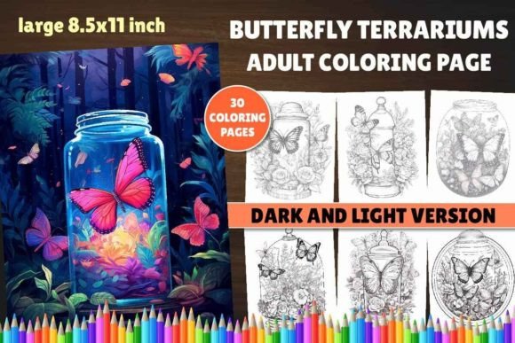 Butterfly Terrariums Adult Coloring Book Grafica Pagine e libri da colorare per adulti Di Coloring Art