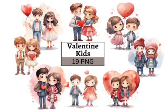 Cute Valentine Children Clipart Bundle Gráfico Ilustrações para Impressão Por MashMashStickers