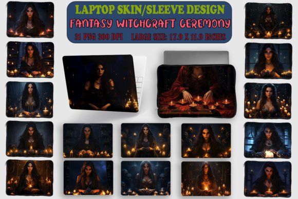 Fantasy Witchcraft Ceremony Laptop Skin Graphic Backgrounds By Lewlew