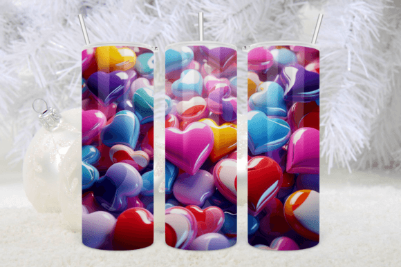 Glossy 3D Hearts Tumbler Sublimation Png Graphic Print Templates By peangra