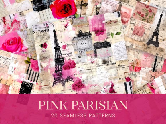 Pink Paris Collage French Journal Paper Illustration Modèles de Papier Par Visual Gypsy
