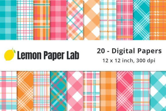 Plaid Digital Repeat Pattern for Summer Illustration Modèles de Papier Par Lemon Paper Lab