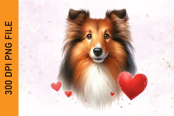 Watercolor Valentine Day Sheltie Dog Graphic Illustrations By ChloeArtShop