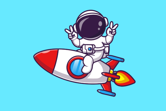 Astronaut Riding Rocket with Peace Hand Grafik Druckbare Illustrationen Von catalyststuff