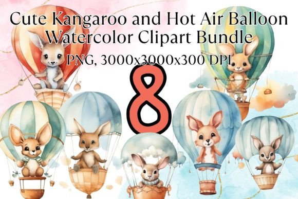 Baby Kangaroo Hot Air Balloon Watercolor Graphic Illustrations By EverydayStudioArt