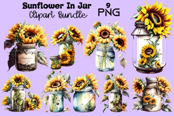 Sunflower in Jar Sublimation Clipart Graphic Illustrations By Sublimation_Bundle
