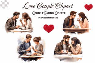 Valentine's Love Couple Eating Coffee Graphic Illustrations By mirazooze 1