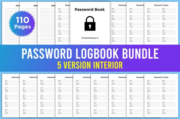 Password Logbook Bundle (5 Version) Graphic KDP Interiors By designmela01