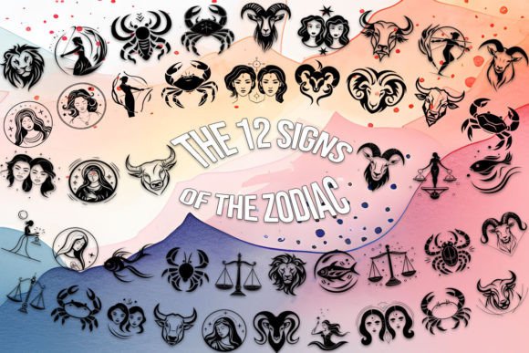 The 12 Signs of the Zodiac Dingbats Font By MOMAT THIRTYONE