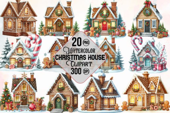 Watercolor Christmas House Clipart Graphic Illustrations By LibbyWishes