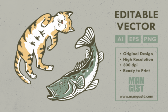 Cat Fish Yin Yang Graphic Illustrations By mangustudio