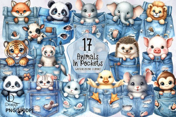 Funny Animals in Pockets Clipart PNG Graphic Illustrations By LQ Design