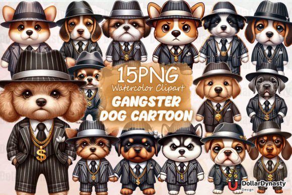 Gangster Dog Cartoon Sublimation Clipart Graphic AI Illustrations By Dollar Dynasty