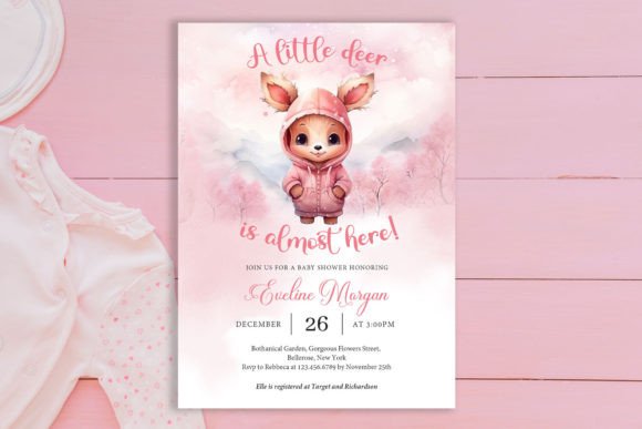 Little Pink Reindeer Winter Baby Shower Illustration Modèles d'Impression Par Blush Roses