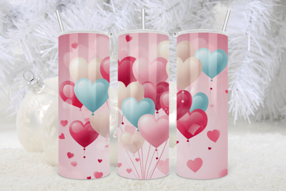 Pink Heart Balloons Tumbler Wrap 20oz 1 Gráfico Plantillas de Impresión Por peangra