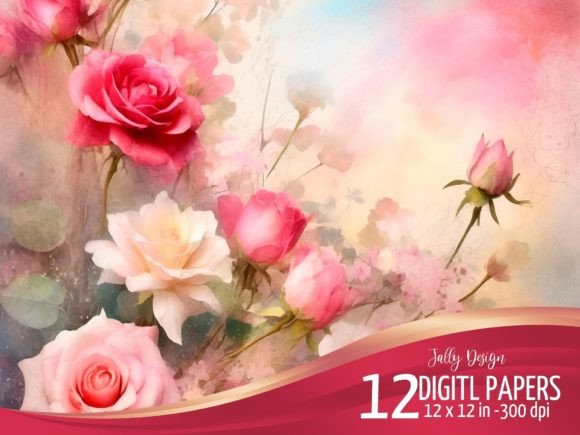 Pink and White Chic Flowers Backgrounds Graphic Backgrounds By jallydesign