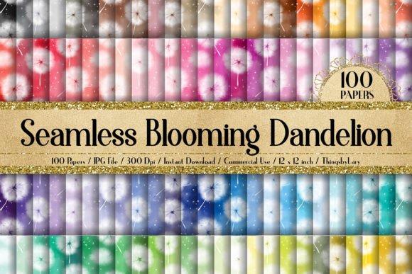 Seamless Watercolor Dandelion Illustration Modèles de Papier Par ThingsbyLary