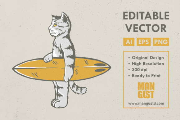 Surfing Cat Graphic Illustrations By mangustudio