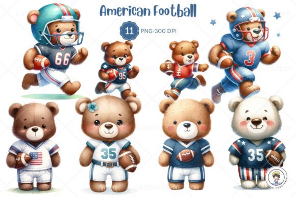 Cute Bear American Football Clipart Graphic Illustrations By cuoctober
