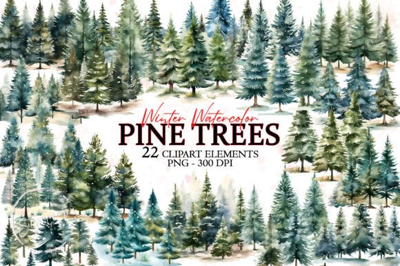 Winter Pine Trees Christmas Watercolor Graphic Illustrations By Summer Digital Design