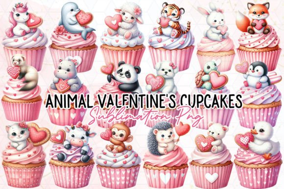 Baby Animal Valentine's Cupcakes Clipart Graphic Illustrations By Little Lady Design