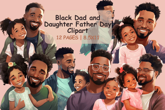 Black Dad and Daughter Father Day Clipar Graphic Illustrations By Craft Studios