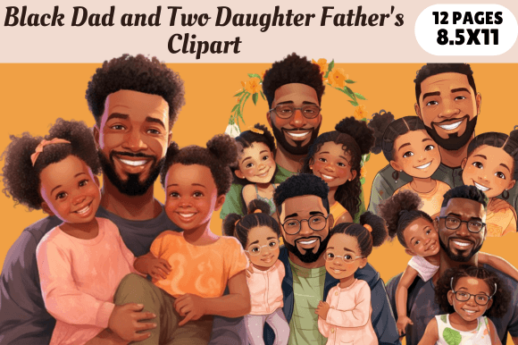 Black Dad and Two Daughter Father's Graphic Illustrations By Craft Studios