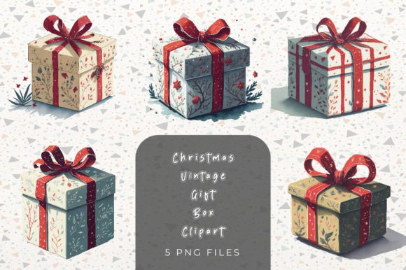 Christmas Vintage Gift Box Cliparts Grafik Druckbare Illustrationen Von srempire