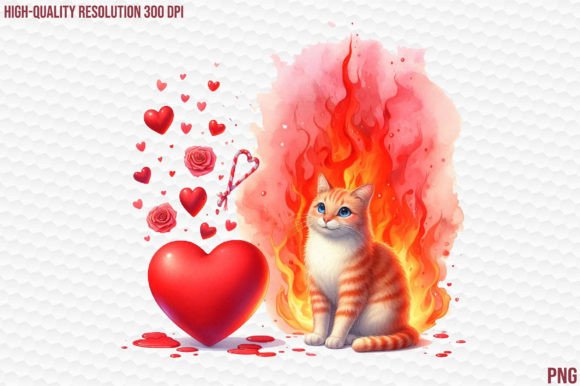 Love Cat and Heart Couple Sublimation Afbeelding Afdrukbare Illustraties Door WatercolourCraft