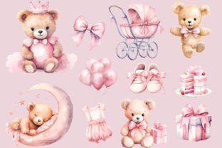 Pink Teddy Bear Baby Shower Clipart Graphic Illustrations By primroseblume 4