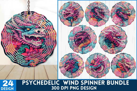 Psychedelic Dragon Flowers Wind Spinner Graphic Illustrations By Digital_Art12
